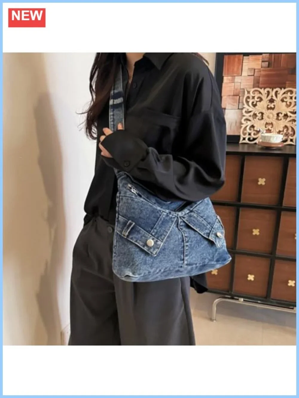 Denim Crossbody Bag Large Capacity Hobo Shoulder Purse Adjustable Strap